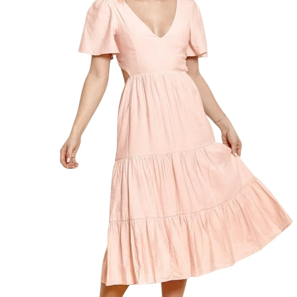 Lulus Tied With Love Light Pink Tiered Tie-Back Midi Dress - Picture 6 of 8